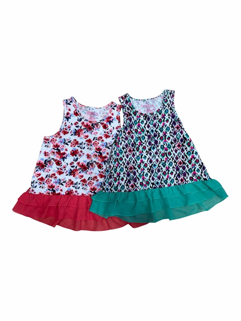 Green Soda Girls L 10-12 Sleeveless Ruffle Hem Tank Top Bundle 2Pc